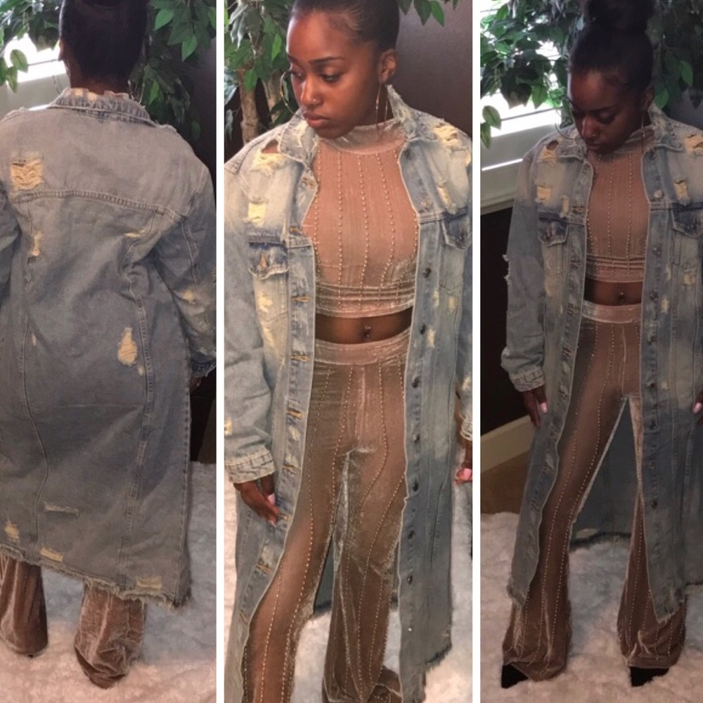 Denim Distressed Long Coat